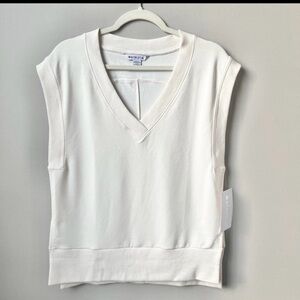 Athleta S Retroterry V-Neck Sweatshirt Tee  Sleeveless Cream Ivory